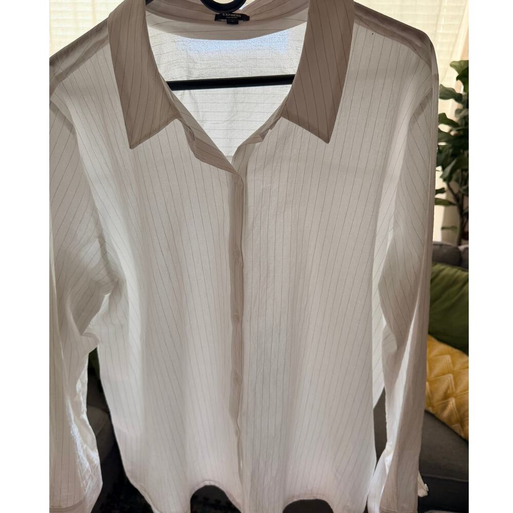 Express White Pinstripe Cotton Button Down Shirt XL 100% Cotton - Picture 3 of 5
